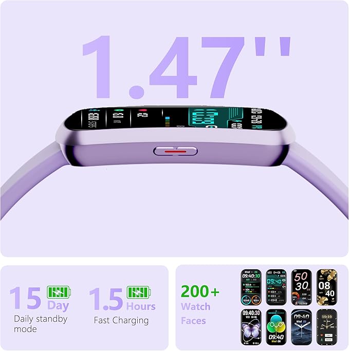 Health Fitness Tracker, Smart Watch with 24/7 Heart Rate and Blood Pressure Monitor, Activity Tracker with Blood Oxygen, 120 Sport Mode Waterproof Sleep Tracker for Women Men (Purple)