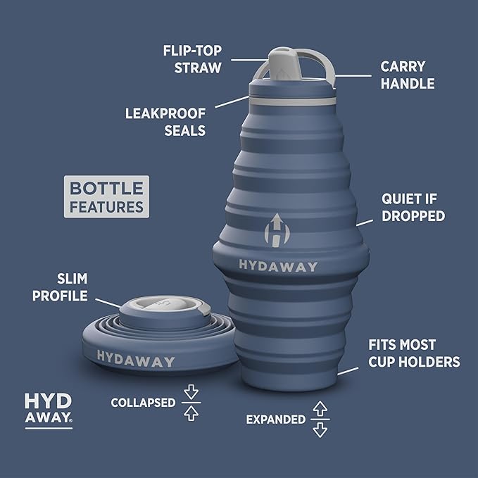 HYDAWAY 25oz Collapsible Water Bottle - BPA-Free, Leakproof, Lightweight, and Space-Saving - Perfect for Hiking, Travel, and All-Day Hydration