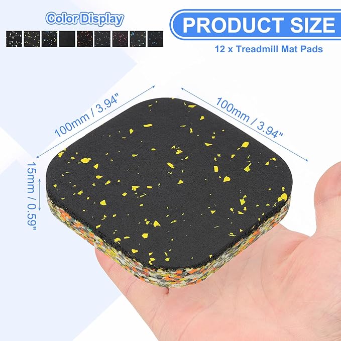 PATIKIL 12 Pcs Treadmill Mat Pads, 4x4x0.6 High Density Foam Anti Vibration Pad Sound Proof Floor Mat Exercise Equipment Mat for Carpet Protect Noise Reduction Home Gym, Yellow