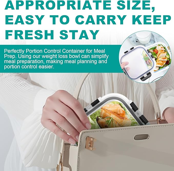 3 Pack Bariatric Meal Prep Containers, 8 oz Glass Bowls for Portion Control, Reusable Glass Lunch Box Bento Snack Food Containers with BPA Free Airtight Lids, Bariatric Must Haves