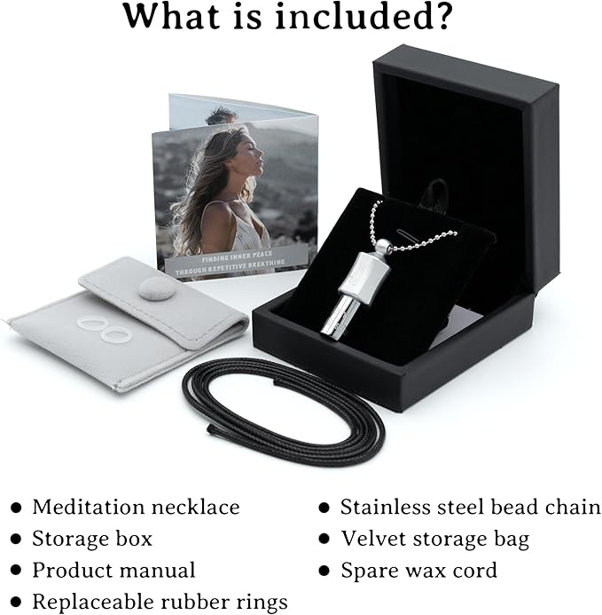 Anxiety Necklace 528 Hz Breathing Meditation Whistle Mindfulness Device for Stress Relief Calm Meditation Adjusting Breathing Anxiety Relief Necklace, Stress Relief Gift for Men Women-Silver