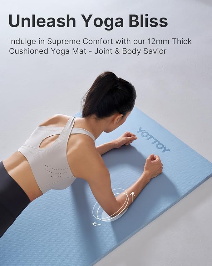 YOTTOY Yoga Mat，Extra Thick Yoga Mat (1/2inch),Professional TPE Exercise Mat,Non-Slip Workout Mat for Yoga, Pilates, Fitness, Barefoot Workouts, Home Gym Studio with Strap