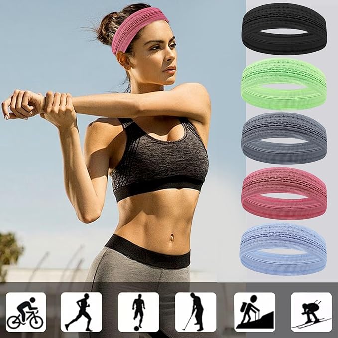 Workout Headbands Non Slip Headband Sport Headbands Sweatbands Elastic Sport Hair Bands for Sports Travel Indoor Fitness Gym