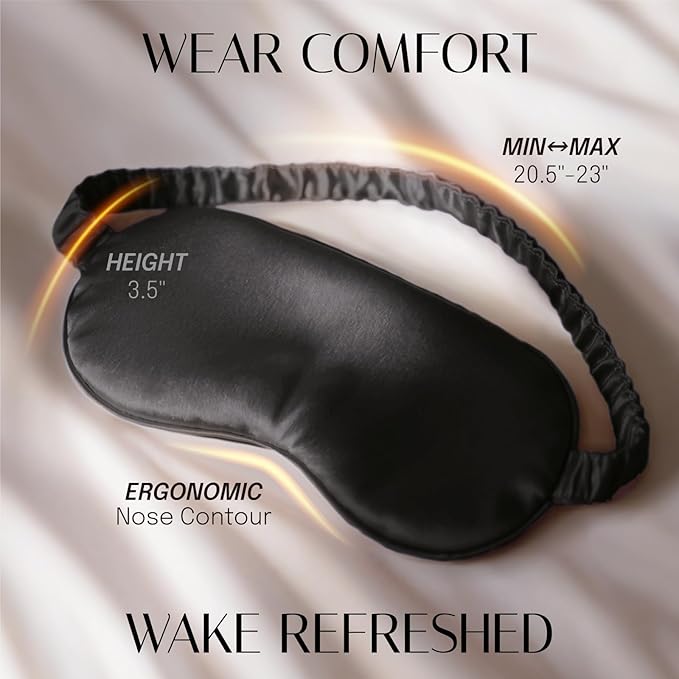 OLESILK 100% Natural Mulberry Silk Sleep Eye Mask Blindfold with Double Layer Silk Filling, Blackout Eye Mask for Women Men Sleeping, Travel and Nap, Eye Cover Eyeshade with Gift Box, Black