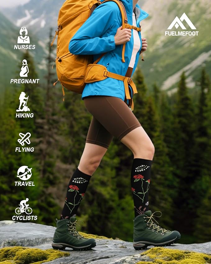 FuelMeFoot 6 Pairs Compression Socks for Women & Men 15-20mmHg Graduated Support Knee High Socks for Nurses, Travel, Athletic