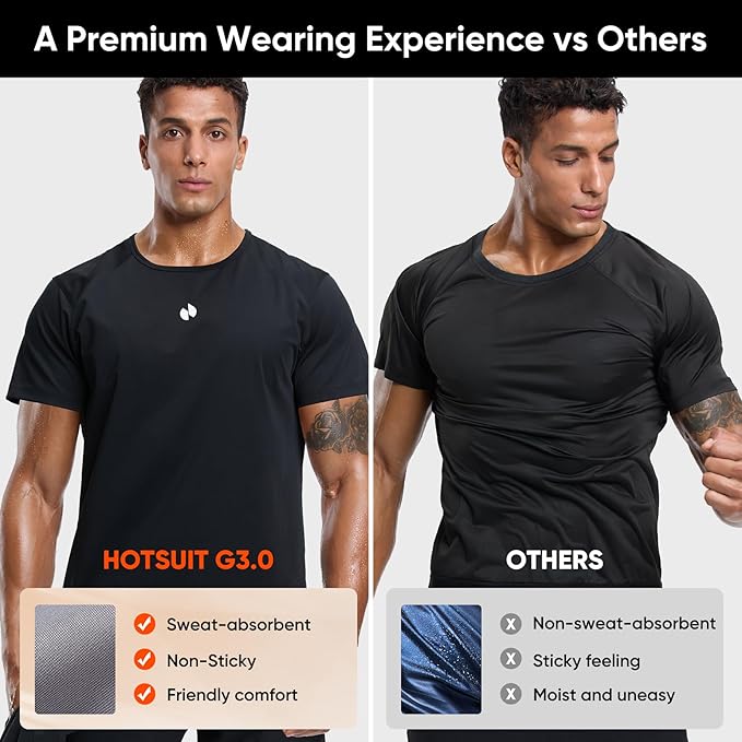 HOTSUIT Sauna Shirt for Men Workout Sweat Suit Heat Trapping Tops Fat burning Compression Shirts for Gym Exercise Boxing