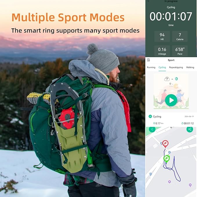 Smart Ring For Women Men, Health Tracker with Heart Rate, Blood Oxygen, Blood Pressure, Sleep Monitor, Step Counting, IP68 Waterproof Fitness ring, No App Fees for iPhone & Android (Black, 13#)