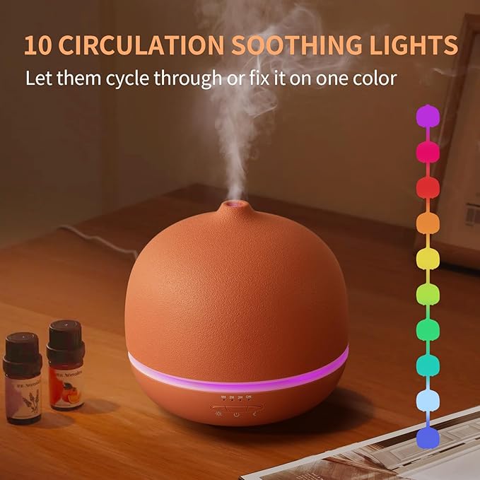 Wanlola Stone Diffusers for Essential Oils Large Room,500ml Handmade Ceramic Diffuser with 4 Timer & 10 Ambient Light Settings for Home Office (Terracotta)