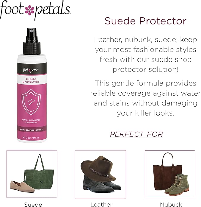 Foot Petals Suede Protector, Protects Suede, Leather & Nubuck Against Stains, Water & Dirt for Shoes & Accessories