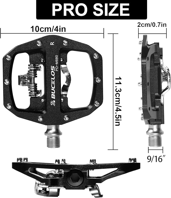 BUCKLOS SPD Pedals PD-M680 Mountain Bike Clip in SPD Flat Combo Dual Sided Pedals - Road Bike MTB Clipless Sealed Bearing Bicycle Clips Pedal Compatible with Shimano SPD Cleats (Black…