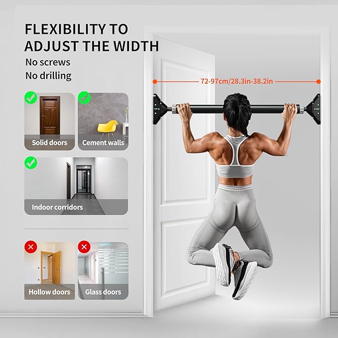 PROIRON Pull Up Bar for Doorway Strength Training Chin up Bar without Screws Adjustable 72cm-97cm Width Locking Mechanism for Home Gym Exercise Fitness with Level Meter, Max Load Bearing 200kg