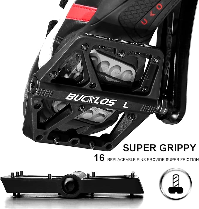 BUCKLOS Mountain Bike Pedals MTB Pedals Flat, Adult Bicycle Road Bike Large Platform Nylon Non-Slip Pedal for Gravel Bike/Hybrid Bike 9/16"