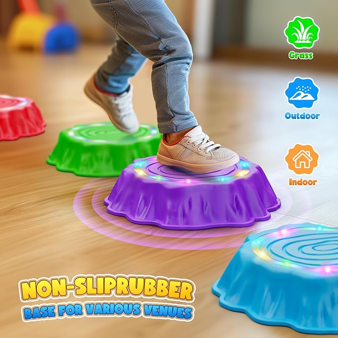 Flooyes Stepping Stones for Kids, 6pcs Light up & Music Non-Slip Stepping Stones, Sensory Toy for Toddler Balance & Coordination Skills, Indoor & Outdoor Toys, Toys for Toddlers Ages 3-5