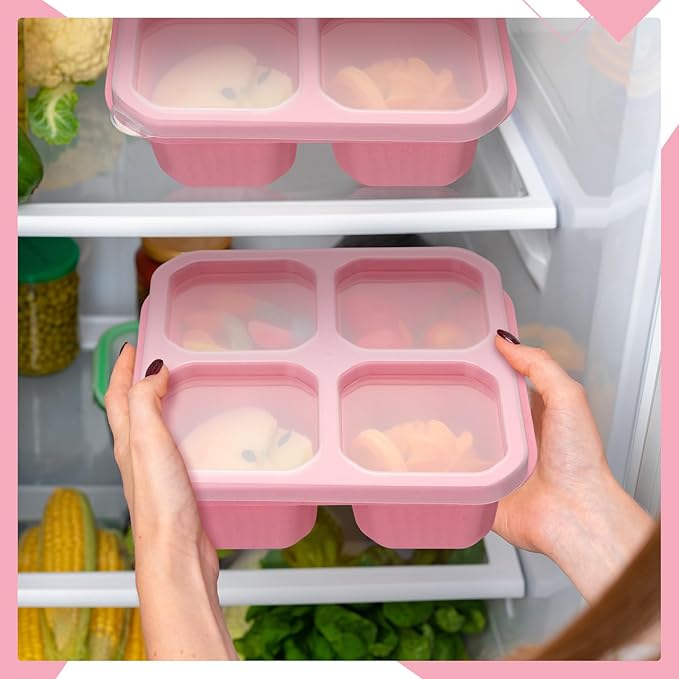 12 Pcs 4 Divided Compartments Snack Containers Bento Wheat Straw Snack Box with Lid Reusable Meal Prep Lunch Box Food Storage Containers for Adults Travel Work (Pink)