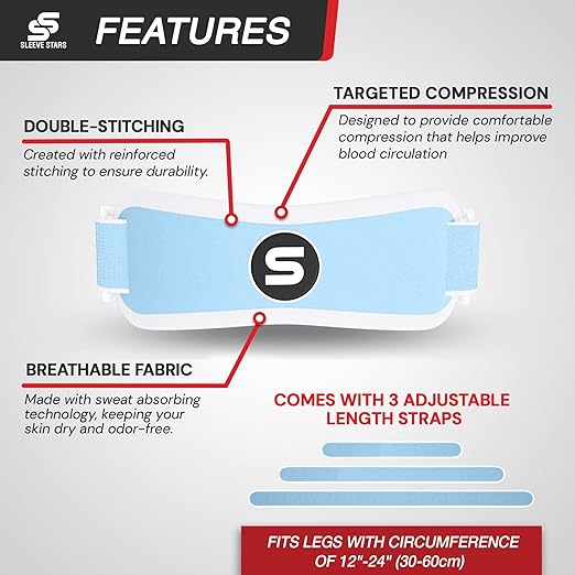 Sleeve Stars Swedish Brand Patellar Tendon Support Strap for Women & Men Effective Osgood Schlatter Knee Brace Youth & Kids Knee Brace with 3 Adjustable Length fits 12"-24" (Single/Light Blue/Adult)