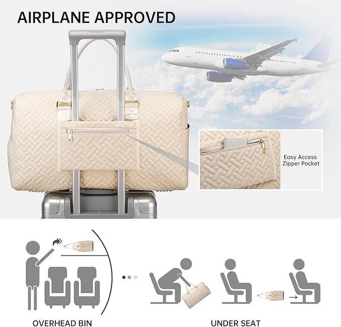 Duffle Bag for Travel, Weekender Bag with Shoe Compartment, Carry On Overnight Bag for Women with Toiletry Bag, Gym Bag with Wet Pocket, Hospital Bags for Labor and Delivery Beige