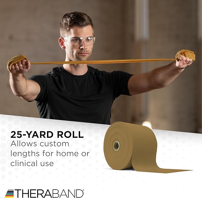 THERABAND Resistance Band 25 Yard Roll, Non-Latex Professional Elastic Stretch Bands for Upper & Lower Body Exercise Workouts, Physical Therapy, Lower Pilates, Flexibility, & Rehab, Dispenser Box