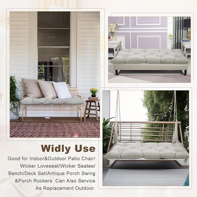 Outdoor Bench Cushion 47inches Waterproof & Fade Resistant Patio Furniture Cushions Tufted Fresh Porch Swing Lounger Loveseat Pads with Straps(Dark grey-47x20in)