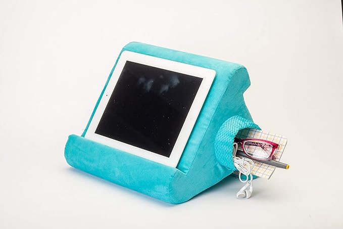 Flippy Tablet Stand with Cubby Storage and Multi-Angle Viewing for Home, Work & Travel. Our Tablet Holder Has Storage for Your All Your Personal Items. (Blue Camou)
