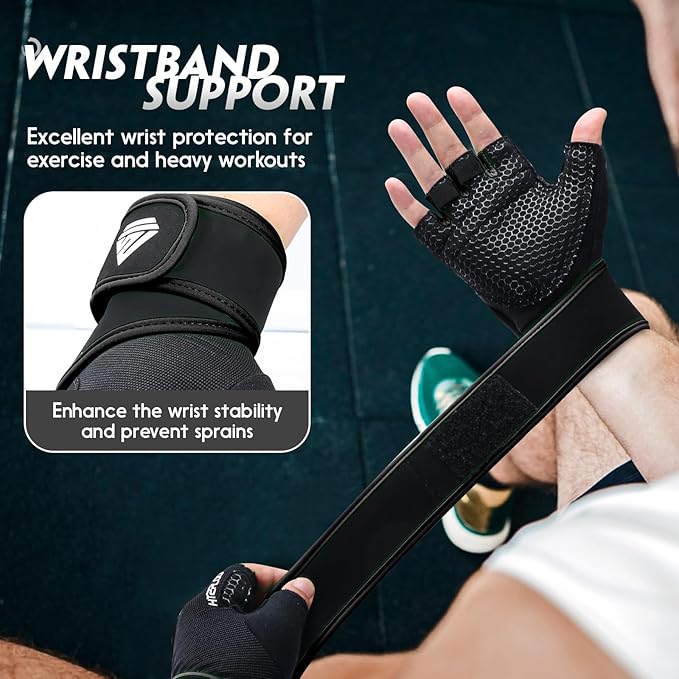 Workout Gloves Gym Gloves Weight Lifting Gloves for Men Women with Full Palm Pad,Strong Wrist Wraps Support,Enhanced Grip,for Fitness,Training,Weightlifting,Exercise