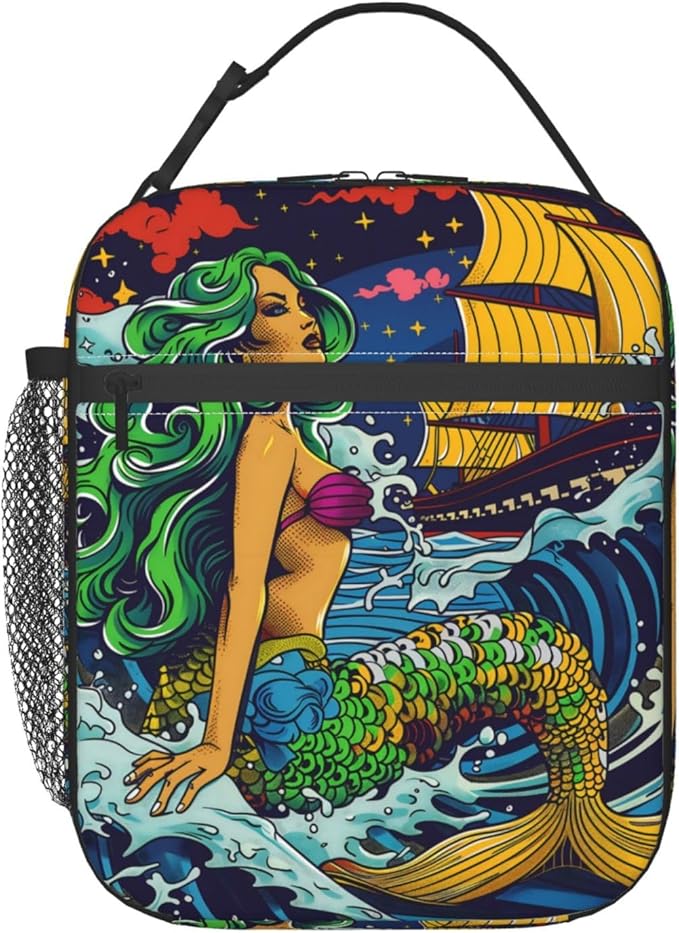 Insulated Lunch Box for Women Men, Mermaid Theme Lunch Box Reusable Portable Lunch Bag Cooler Tote Waterproof Lunch Container for Office Picnic Work Travel