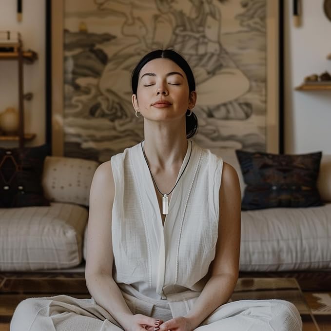 528 Hz Meditation Necklace Breathing Frequency Sound Healing Device by Adjusting The Breathing for Anxiety & Stress Relief Mindfulness (Silver)