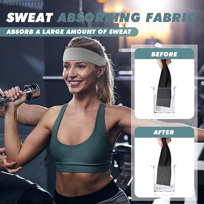 Sweatbands Sports Headband for Men & Women, Moisture Wicking Hairband Athletic Towel Headbands Cotton Head Sweat Bands for Running, Cycling, Yoga, Spa