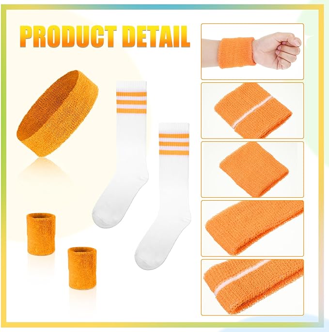 Hillban 80s Workout Outfit 80s Accessories for Women Men Neon Sweatbands Headbands for Tennis Volleyball Sport