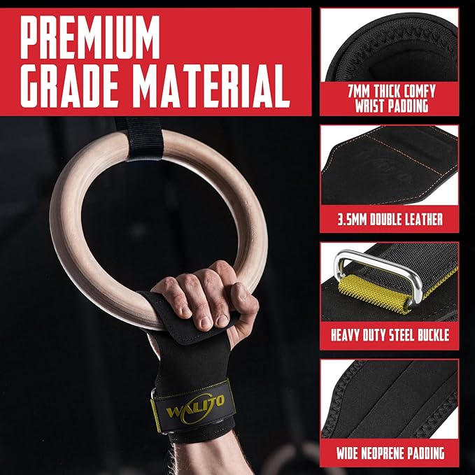 WALITO Weight Lifting Wrist Strap, Double Leather Weightlifting Wrist Straps for Gym Strength Training, Neoprene Padded Wrist Wraps - for Men & Women (Pair)