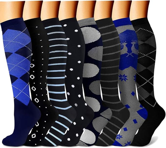 CHARMKING Compression Socks for Women & Men Circulation (8 Pairs) 15-20 mmHg is Best Support for Athletic Running,Hiking