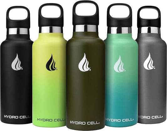 HYDRO CELL Stainless Steel Water Bottle with Straw & 2 Standard Mouth Lids (32oz 24oz 20oz 16oz) Keeps Liquids Hot or Cold w/Double Wall Vacuum Insulated Leak Proof Sport Design (Army 20oz)