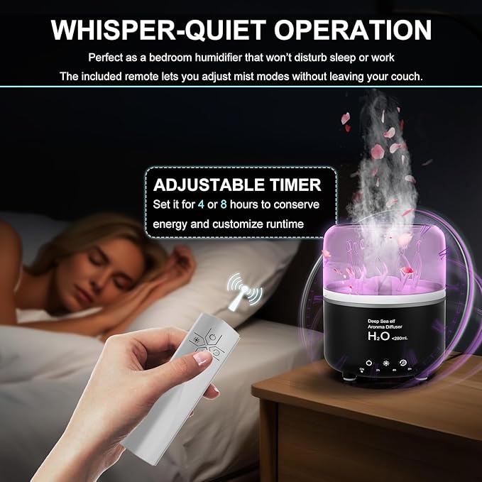 Morbou Essential Oil Diffuser with Jellyfish Spray & Sea Anemone Rotation, 280ml Ultrasonic Aromatherapy Machine,7-Color LED Night Light Quiet Mist for Bedroom, Remote Control
