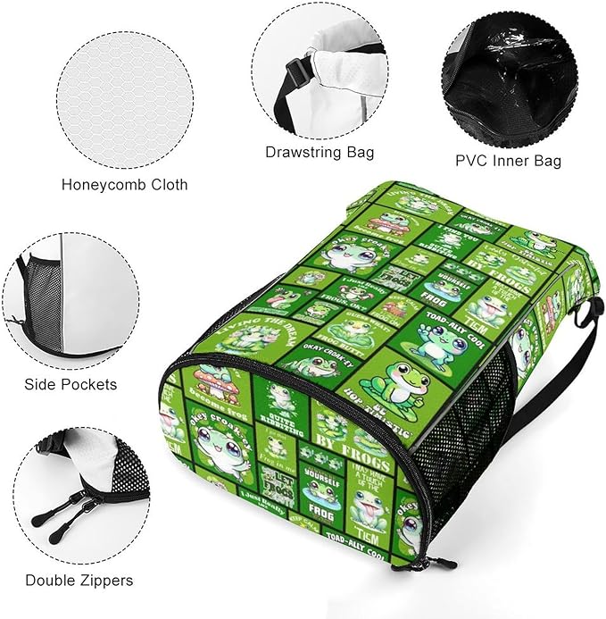Frog Drawstring Backpack - Cute Cinch Sack, String Backpacks with Pocket for Kids Boys Girls Women Men for Gym Outdoor Sports Travel Athletic Drawstring Bag - Lightweight/Foldable