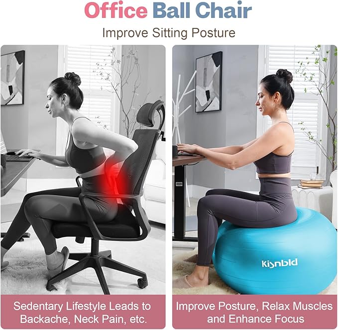 Exercise Ball, Extra Thick Yoga Ball for Workout Pregnancy Stability, 4 Sizes Anti-Burst Balance Ball with Foot Pump - Heavy Duty Fitness Ball Chair for Office, Home & Gym