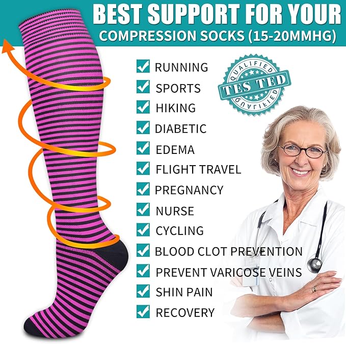 BLUEENJOY Copper Compression Socks for Women & Men (6 pairs) - Best Support for Nurses, Running, Hiking, Recovery