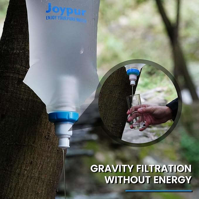 Gravity Water Filter Camping, Survival Water Filtration System, Portable Water Purifier for Travel, Backpacking and Emergency Preparedness, with Ultrafiltration Membrane (0.01 Micron)