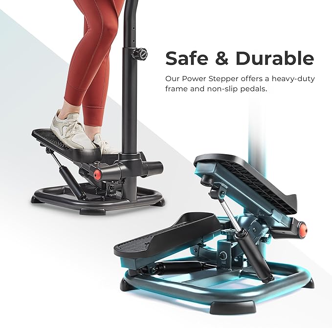 Sunny Health & Fitness 2-in-1 Premium Power Stepper with 400lbs Weight Capacity and Resistance Bands, Low-Impact Cardio, Space-Saving, Height-Adjustable, with Bluetooth and Free SunnyFit App