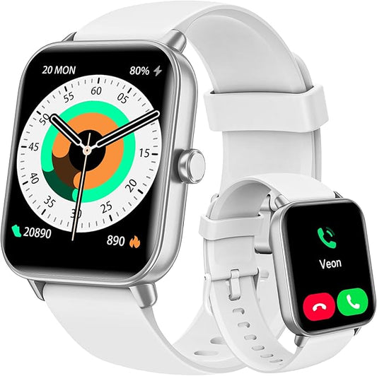 ENOMIR Smart Watch for Men Women, Alexa Built-in Fitness Tracker with Call Function&1.8" HD Touchscreen, 5ATM Waterproof Heart Rate/Sleep/SpO2 Monitor, 100+ Sport Modes, iOS Android Compatible, White