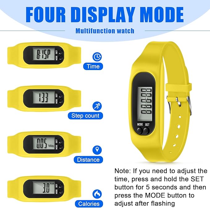 Geyoga 24 Pcs Pedometer for Walking Steps and Miles Pedometer Watch Silicone Steps Tracker Running Bracelet Ankle Step Counter for Calorie Burning and Step Counting