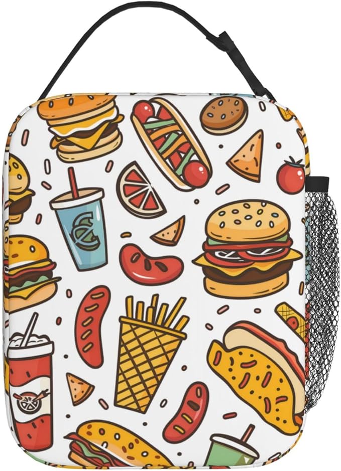Insulated Lunch Box for Women Men, Food Theme Lunch Box Reusable Portable Lunch Bag Cooler Tote Waterproof Lunch Container for Office Picnic Work Travel