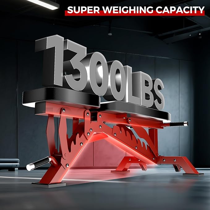 Weight Bench, Adjustable Workout Bench for Home Gym Full Body Workout, 1300LBS Weight Capacity Bench Press, Flat/Incline/Decline Bench with 33" Extra-Long Backrest & Wheels