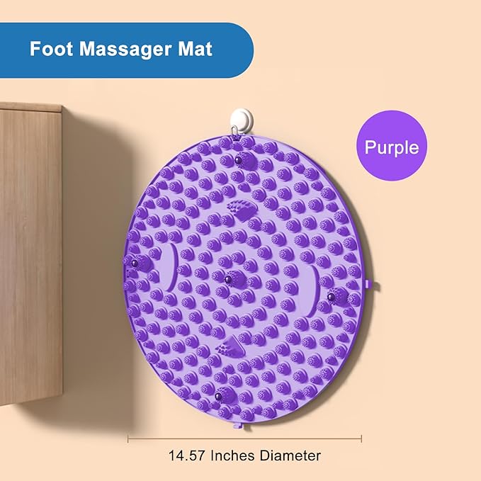 Foot Massager Mat, Manual Massage Tool with Magnetic Therapy Acupressure Disc for Feet Relaxation, Foot Relieve Stress Treatment (Purple)