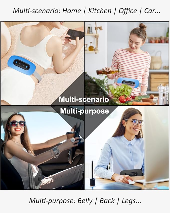 Electric Heating Pad, Portable Cordless Menstrual Heating Pad with 4 Heat Levels and 4 Massage Modes, Fast Large Heating Belly Wrap Belt (SkyBlue)