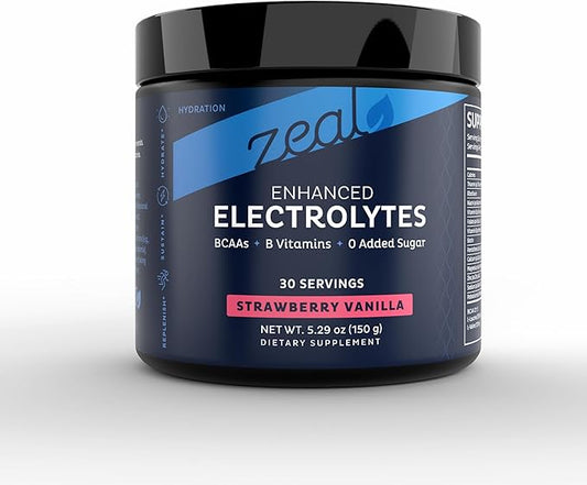 Zeal Electrolyte Powder Recovery Drink (30 Servings | Strawberry Vanilla) w 0 Sugar +BCAAs +B-Vitamins Electrolyte Supplement w Potassium Zinc & Magnesium for Hydration - Keto Electrolytes
