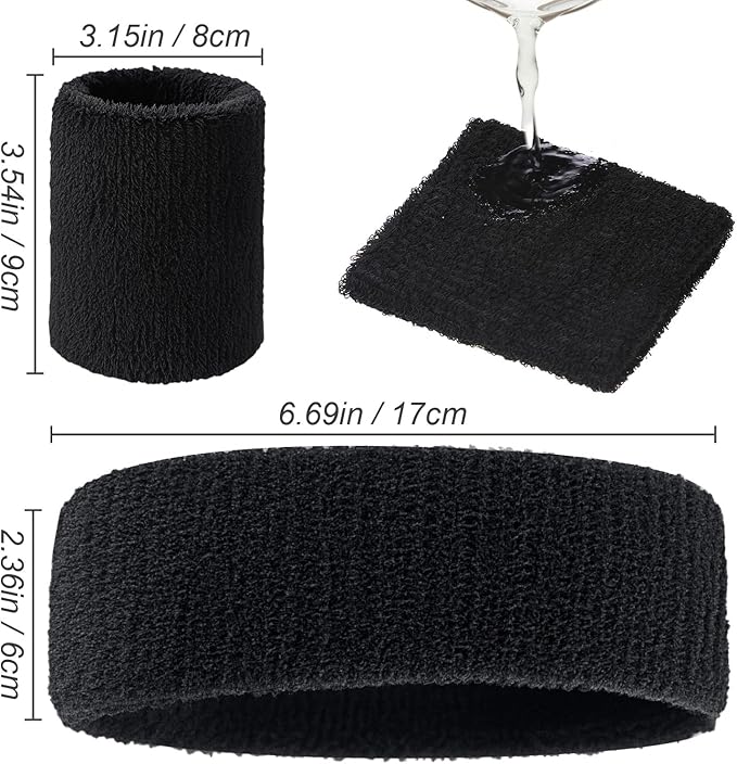 Civaner 12 Pcs 80s 90s Sweatbands Neon Headbands Wristbands for Men Women Party Sports Cotton Headbands Terry Cloth Athletic Sweat Bands for Tennis Football Gym Workingout Accessories