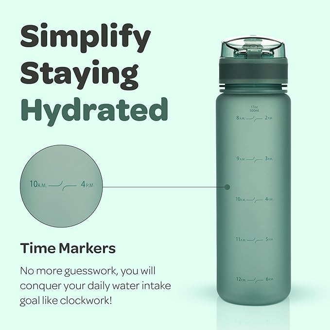 Hydracy Water Bottle with Time Marker -Large BPA Free Water Bottle & No Sweat Sleeve -Leak Proof Gym Bottle with Fruit Infuser Strainer & Times to Drink -Ideal for Fitness Sports & Outdoors