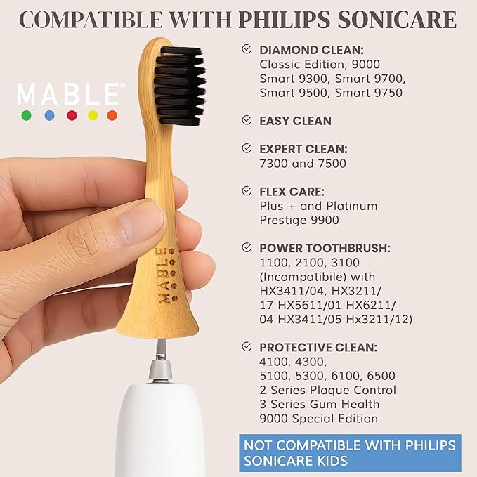 Bamboo Electric Toothbrush Heads | Compatible with Philips Sonicare Electric Toothbrush | 4 Brush Heads with Soft Bristles | Plant-Based Adult Size Replacement Heads