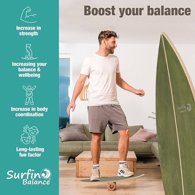 Wooden Balance Board - unique [incl. corc roller, corc hemisphere and balance ball] Balance Board Kids - Balance Boards for Adults - Indo Board Mobo Board Gibbon Board Giboard Slackboard Balancing