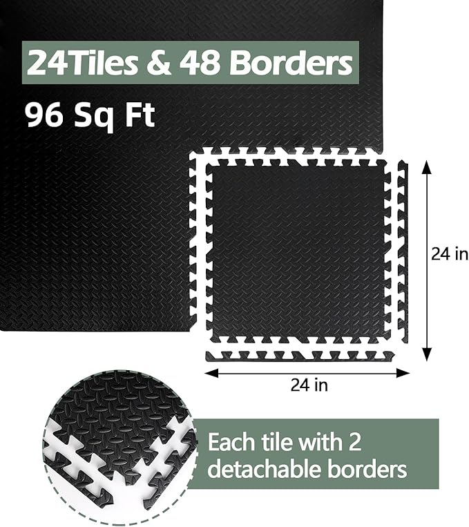 0.5in Thick Interlocking Exercise Mats,24 x 24in High-Density EVA Interlocking Foam Floor Tiles – Puzzle Gym Mat for Home Gym, Workout Equipment, Weightlifting, Kids Play Area