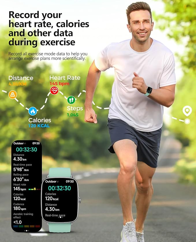 2025 Smart Watches for Men Women, 1.85" AI Voice Smartwatch, 24/7 Heart Rate Monitor, Stress/SpO2/Sleep Tracker, IP68 Waterproof, Weather, 100+ Sports Fitness Tracker for Android iOS Green